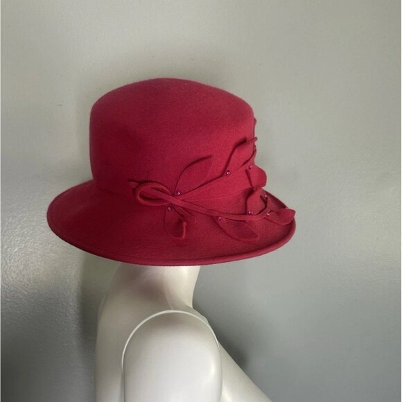 Vintage Betmar Demure Wool Beaded Pink Brim Hat - Picture 3 of 9